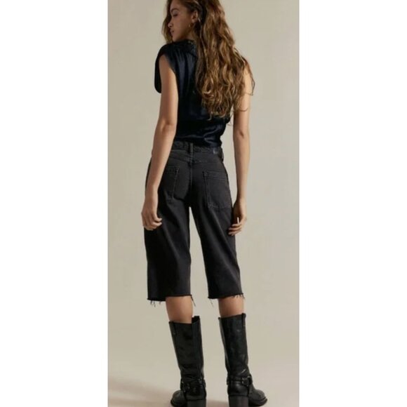 FREE PEOPLE WE THE FREE Jam Session Relaxed Capri Jean Rocksteady Black Boho NWT - Picture 2 of 15